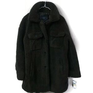 lucky brand womens Green Faux fur button up jacket sz med